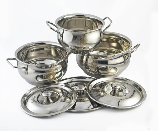 RAMILA Handi set with lid, cook & serve Handi ( Laser Design ) Induction Bottom Cookware Set
