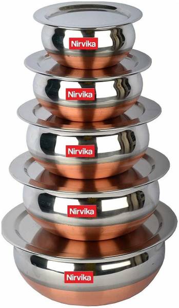 Nirvika Stainless Steel Handi Set of 5 Pic Cookware Set Patla/Serving bowl/Container Set Handi 0.4 L, 0.65 L, 0.85 L, 1.2 L, 1.65 L with Lid
