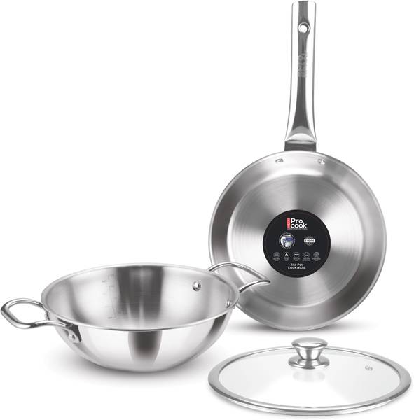 MILTON Pro cook Triply Stainless Steel 3 Pcs Induction Cookware Set 24cm Induction Bottom Cookware Set