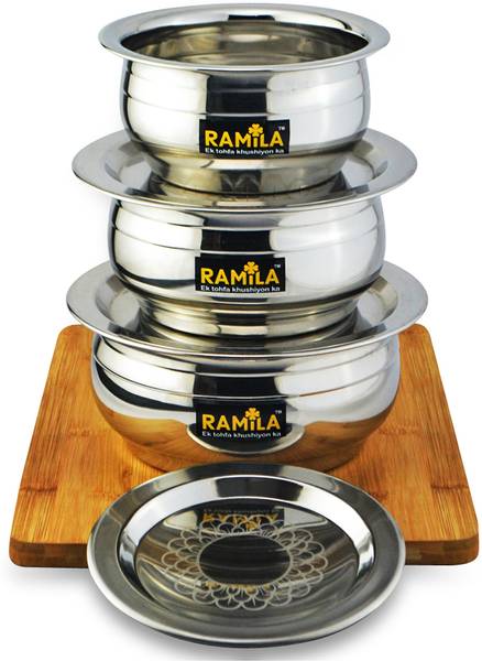 RAMILA Stainless Steel Serving Bowl Steel Bowl Handi, serving Bowl, mixing Bowl ( Laser Design Lid )