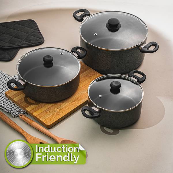 Supreme Cookware 3mm Casserole Set 2.5L + 3.5L + 4.5L Set of 3 pcs Induction Bottom Non-Stick Coated Cookware Set