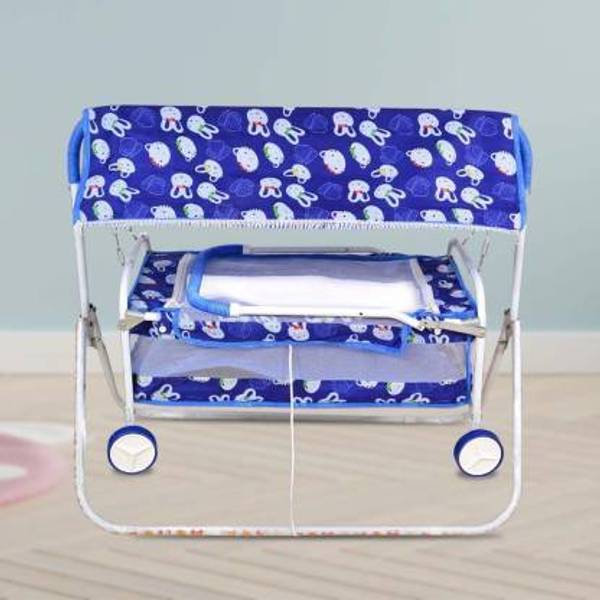 STEELOART Cradle With Swing And Mosquito Net With comfortable from Handle (Blue) Cot