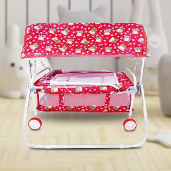 STEELOART Cradle With Swing And Mosquito Net With comfortable Form Handle (Red) Cot