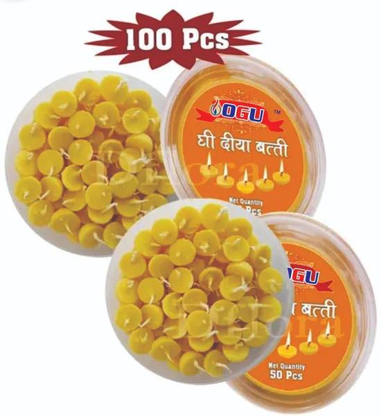 OGU Ghee Diya Batti,Jyot Batti for Pooja Aarti,Handmade Diya Batti-2 Pack of 50 Pcs. Cotton Wick