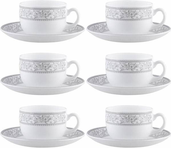 LAOPALA Pack of 12 Opalware Sovrana Persian Silver 160 ml Cup Saucer Set