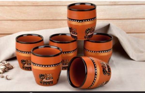 Classydesigners Pack of 6 Ceramic Indian Tribal Traditional Style Kulhad, Colour brown, Ceramic, Set of 6