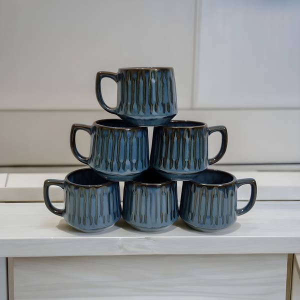 Boncel Pack of 6 Ceramic Blue Tea/Coffee Cup set of 6 - 150 ML Each