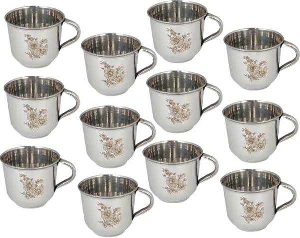 STOREeASY Pack of 12 Stainless Steel Stainless Steel Cup | Tea Cup/Coffee Cup | Silver, Cup Set(Set of 12 Piece)