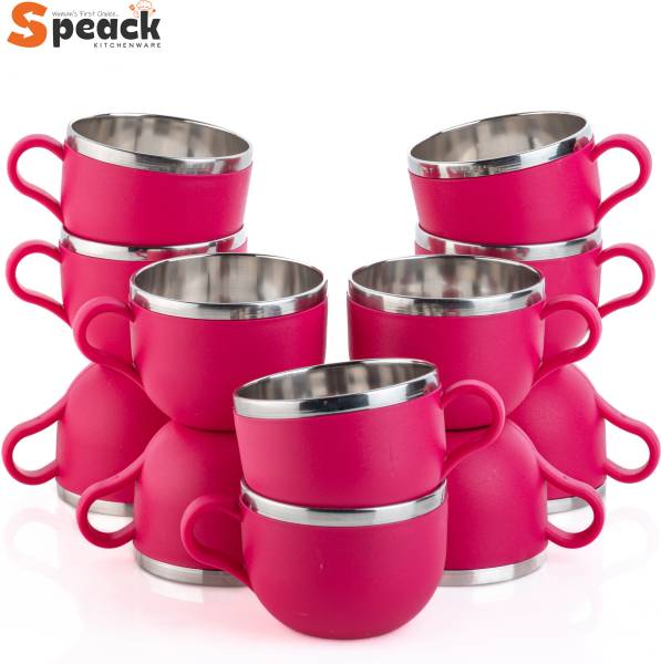 SPEACK Pack of 12 Stainless Steel, Plastic Premium Quality Matt-Finished Double-Walled Tea, Coffee,