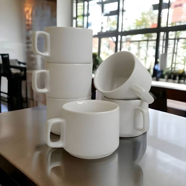 Boncel Pack of 6 Ceramic White Tea/Coffee Cup Set - 170 ML Each