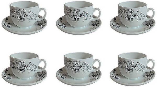 LAOPALA Pack of 6 Ceramic LA Opala Iris Mystrio Black Tea & Coffee Cup & Saucers 220 ML Set Of 6, ( Iris