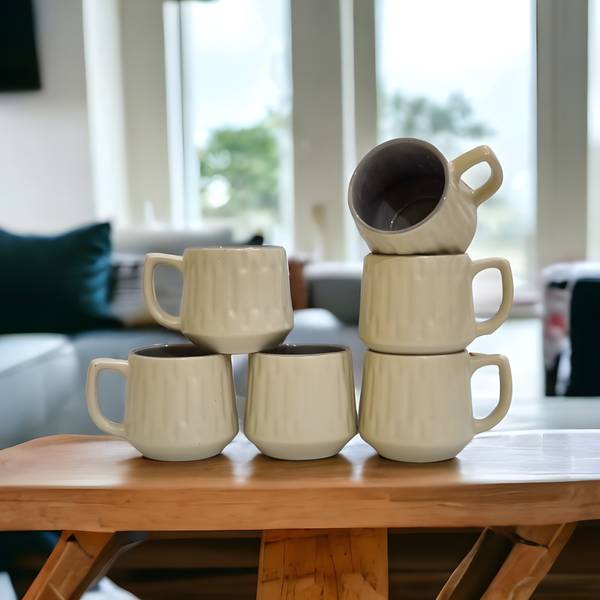 Boncel Pack of 6 Ceramic Matte Beige Tea/Coffee Cup Set - 150 ML Each