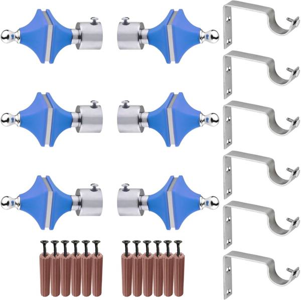 GRIVAN Silver, Blue Rod Rail Bracket, Curtain Knobs, Curtain Hooks Metal