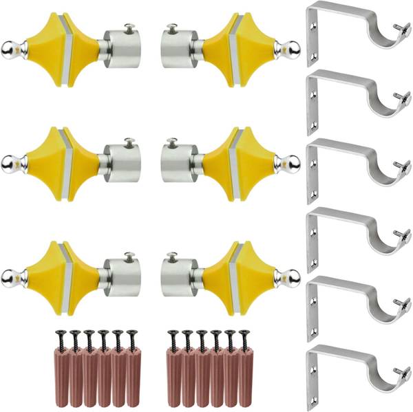 GRIVAN Silver, Yellow Rod Rail Bracket, Curtain Knobs, Curtain Hooks Metal