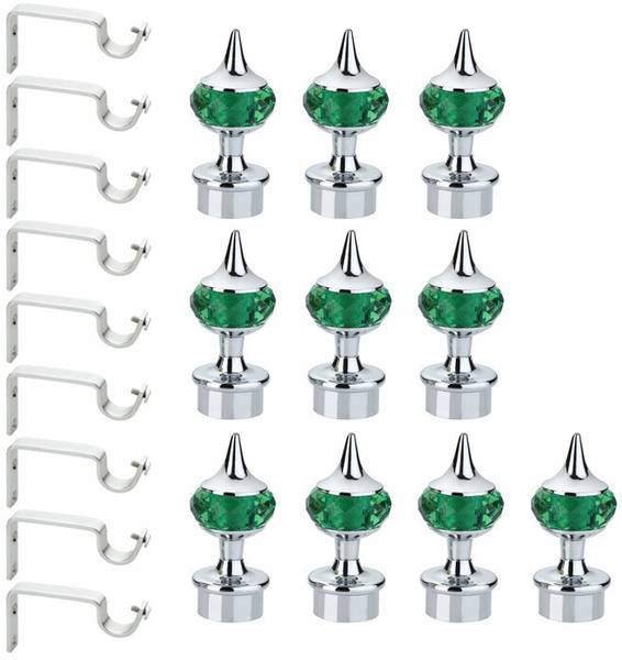 GLOXY Green, Silver Rod Rail Bracket, Curtain Knobs Metal