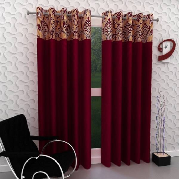 Panipat Textile Hub 274 cm (9 ft) Polyester Semi Transparent Long Door Curtain (Pack Of 2)