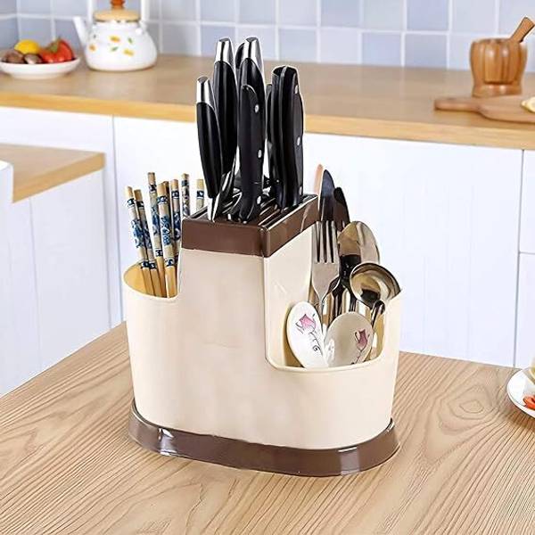 Finner Drake Self-Draining Utensil Holder  Cutlery & Knife Organizer, Beige Plastic Cutlery Set