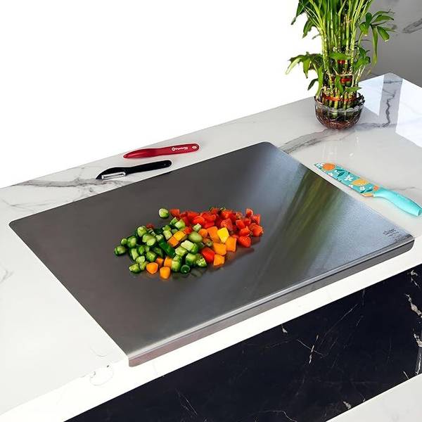 Clefairy Stainless Steel Chopping Board 30 x 40 cm, Non-Slip Chopping Board with Edge Stainless Steel Cutting Board