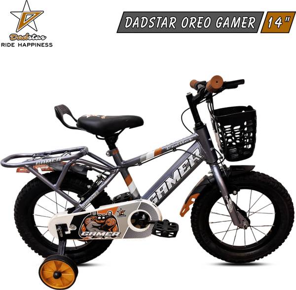 DADSTAR GAMER OREO 14 INCH GLOSSY GREY TUBELESS TYRE 14 T KIDS CYCLE FOR AGE 2 TO 5 YRS 14 T (inch) Road Cycle