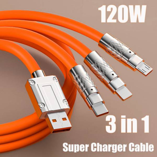 HexaGear 3-in-1 Cable 6 A 1 m METAL BRAIDED Heavy Duty 120W USB Charging Cable with Three Output Ports for Daily Use