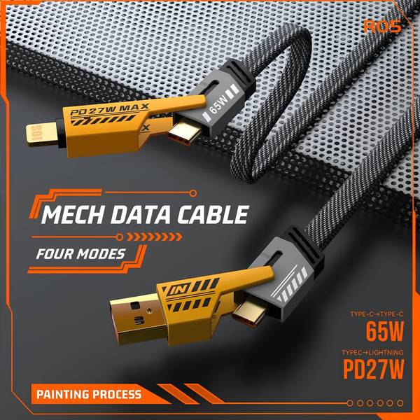 BeatLink 4-in-1 Cable 8 A 1 m original 4-in-1- 65W Fast Charging Cable Braided Metal | MFI Certified | Compatible with ios & Android | Supports Type C...