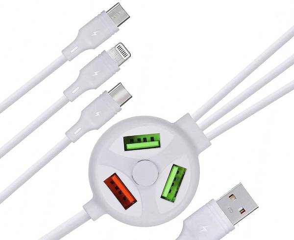 RENTOOR Lightning Cable 1.2 m Good Quality Fast Charging Cable Power Sharing Cable 1.2 m 6 in 1 Extended mobile data cable 3 Plug 3 Usb port 3.1A Comp...
