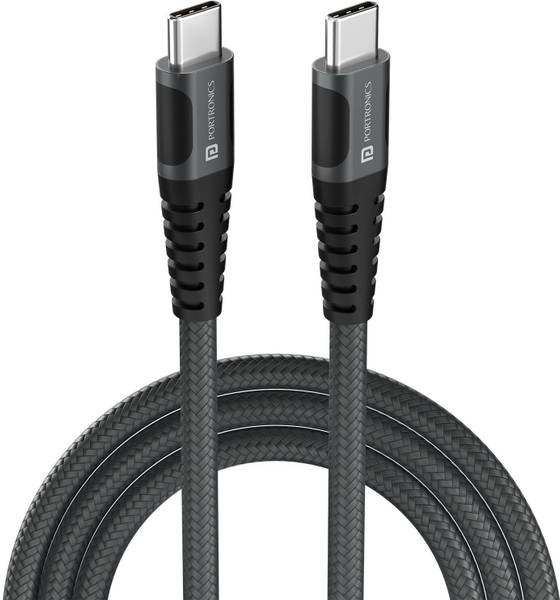 Portronics Type C 1.5 m FlashC 100W Type C to Type C Cable With 20Gbps Data Transfer Speed, Thunderbolt 3.2, 4K@60Hz Display Cable, USB 3.2 Gen 2