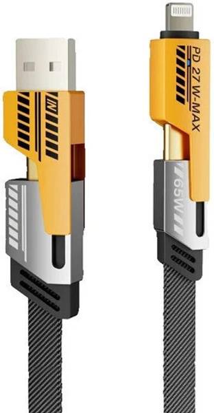 Plugsy Type C 13 A 1 m Nylon METAL Steel Braided 4 in 1 cable 65W Fast Charging Cable, 27W Compatible for- ios & Android with MFI Certified