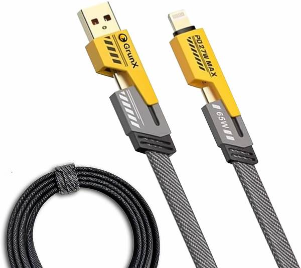 TecSox Type C 1 m Braided 4 in 1 65W Fast Charging Cable Compatible for-iPhone & Android with MFI Certified (1 Meter)