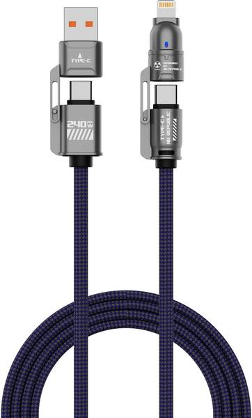 Nu Republic USB Type C Cable 1 m Blaze Fusion-Q 240W 4-in-one USB-A to Type-C to Type-C + Type-L Metal Connector Fast Data Charge Premium Nylon Braide...