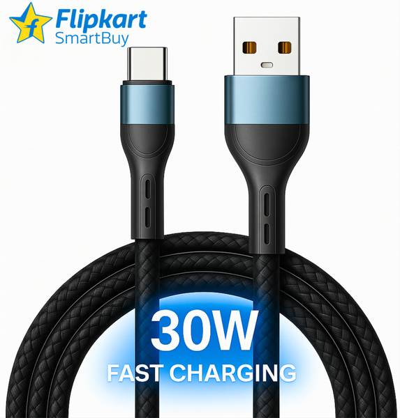 Flipkart SmartBuy USB Type C Cable 3 A 1 m Braided USB Type C Data Cable for Fast Charging and Data Transfer cable | Supports Android Auto | 3A Type C...