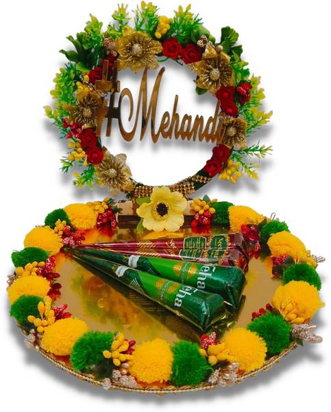Unique Palette Beautiful Mehndi Platter Wedding Decoration Platter Wedding Haldi Tray Wood Decorative Platter