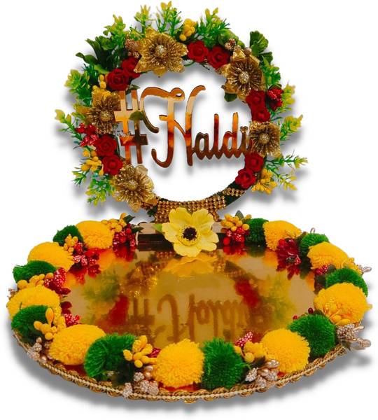 Unique Palette Combo Haldi & Mehndi Platter Wedding Decoration Platter Wedding Tray Wood Decorative Platter