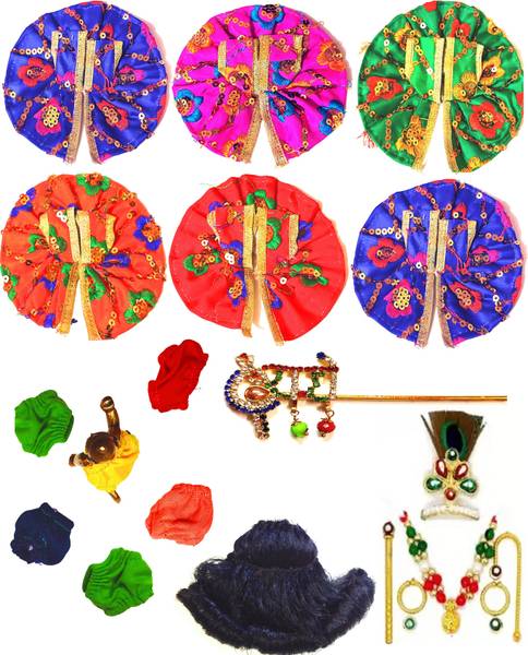 ANVIKA (Size-0) Pack Of 15, Gopal Ji Morpankhi Silk dress with Complete Shringar Items Dress