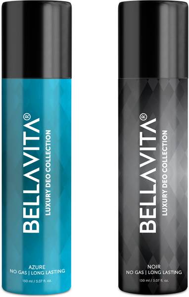 Bellavita Noir & Azure Deo Parfum Combo|2x150ml|Long lasting Body spray| Deodorant Spray - For Men & Women