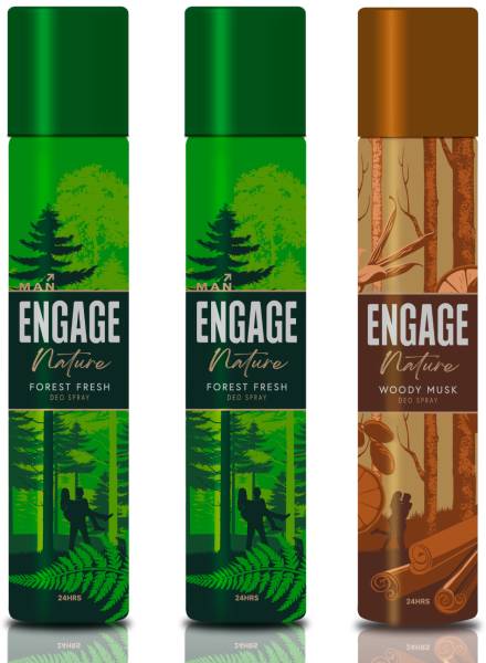 Engage Deo Spray, Forest Fresh (Pack of 2) & Woody Musk (Pack of 1) Fragrance Scent Deodorant Spray - For Men