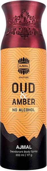 Ajmal Oud Amber Non-Alcoholic Deodorant Body Spray With Woody Ambery Fragrance Perfume Deodorant Spray - For Men & Women