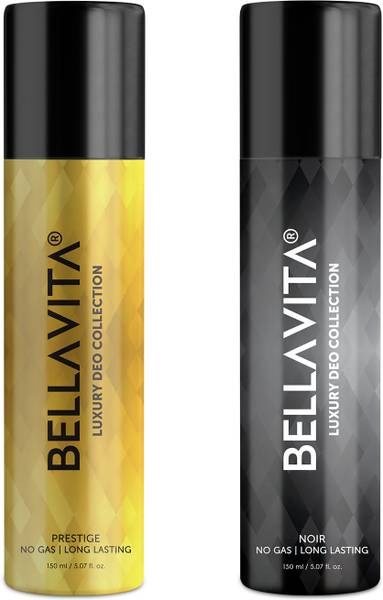 Bellavita Noir & Prestige Deo Parfum Combo|2x150ml|Long lasting Body spray| Deodorant Spray - For Men & Women