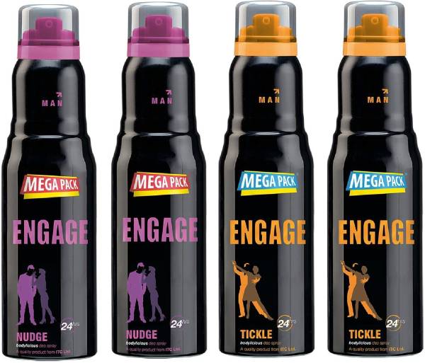 Engage Deo Combo, 2 Nudge (220ml) & 2 Tickle (220ml), Deodorant Spray (Pack of 4) Deodorant Spray - For Men