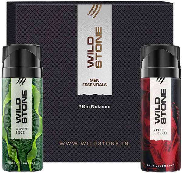 Wild Stone Gift Box with Forest Spice and Ultra Sensual Deodorant (150ml Each) Body Spray - For Men