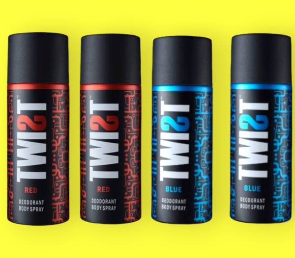TWIST Red deodorant body spray and Blue Deodorant body spray Pack of 4 (600ml) Deodorant Spray - For Men & Women