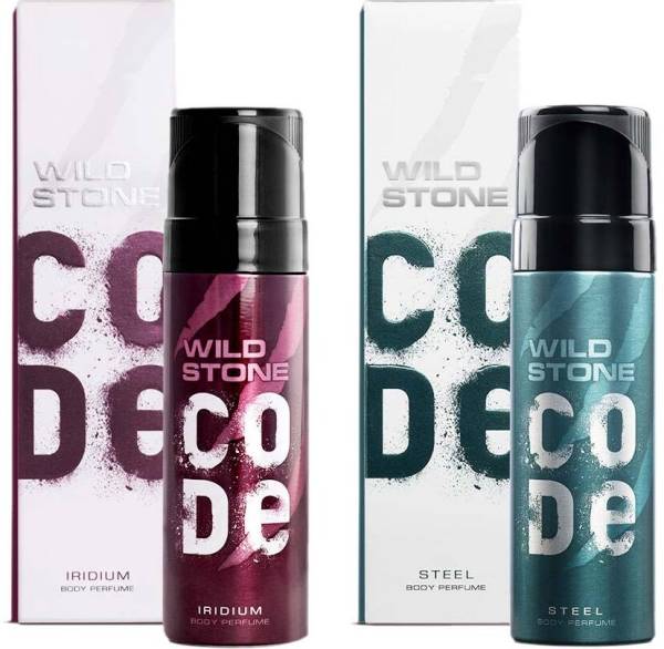 Wild Stone CODE Steel and Iridium Body Perfume Combo for Men, 150ml each|No Gas Deo|Long Lasting Deodorant Spray - For Men