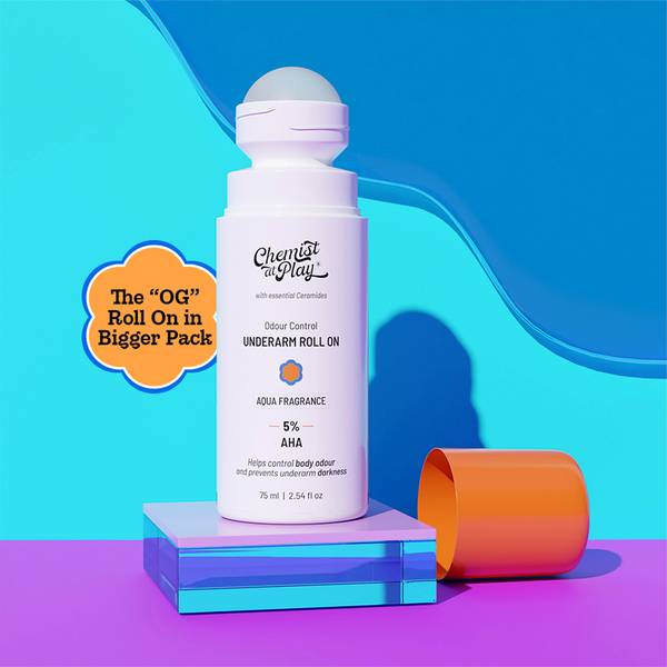 Chemist at Play 5% AHA Underarm Roll On | Lactic Acid s - Aqua Fragrance Deodorant Roll-on - For Men & Women