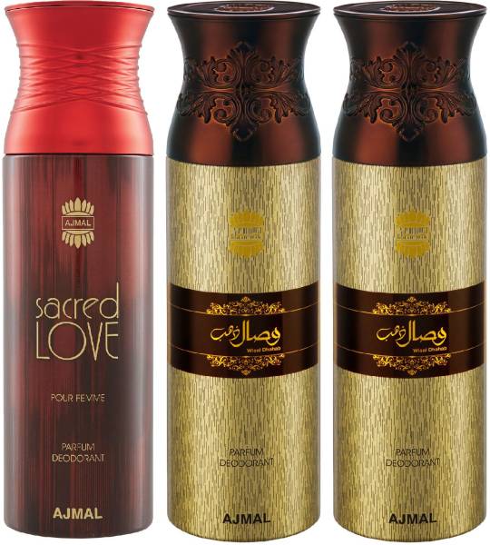 Ajmal 1 Sacred Love & 2 Wisal Dahab Each 200ML Deodorant Spray - For Men & Women
