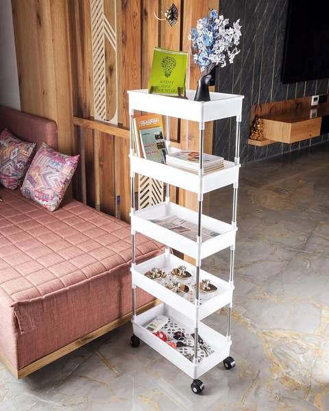MGKENTERPRISE 5 Compartments plastic Stainless Steel Storage Trolly
