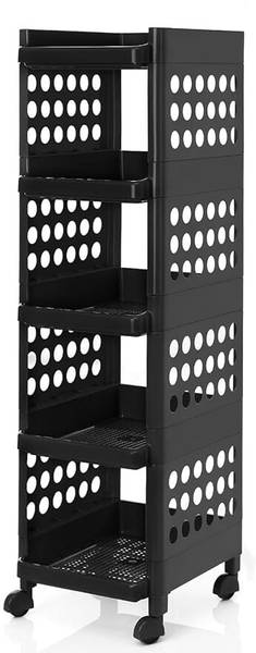 Glamexy 5 Compartments Plastic Kitchen Trolley Rack, Rolling Cart with Wheels for Kitchen, Home,Office(5 Layer)