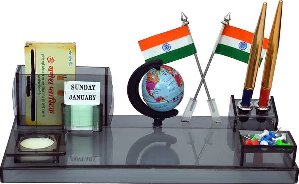 Yaro 5 Compartments Acrylic Pen Stand For Office & Study Table Stylish Pencil Holder Office For Gifting