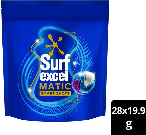 Surf excel 3in1 Smart Shots | Pack of 28 for Front Load & Top Load Washing Machines None Detergent Pod