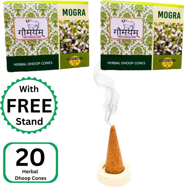 Gaumayam MOGRA Dhoop Cones for Pooja 20 with Stand Incense Cones dhup batti Herbal Jasmine Dhoop