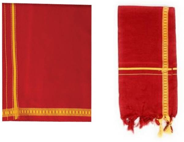 sudharsana Red,dhoti,towel for men Solid, Woven, Self Design Men Dhoti